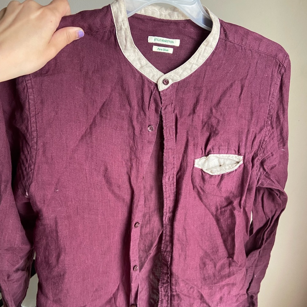 men’s collarless 100% linen button up